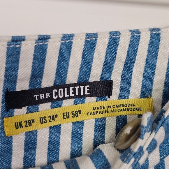 Anthropologie Maeve Colette Crop Linen Pants Wide Leg Blue Stripe 24W NWT - Picture 14 of 16